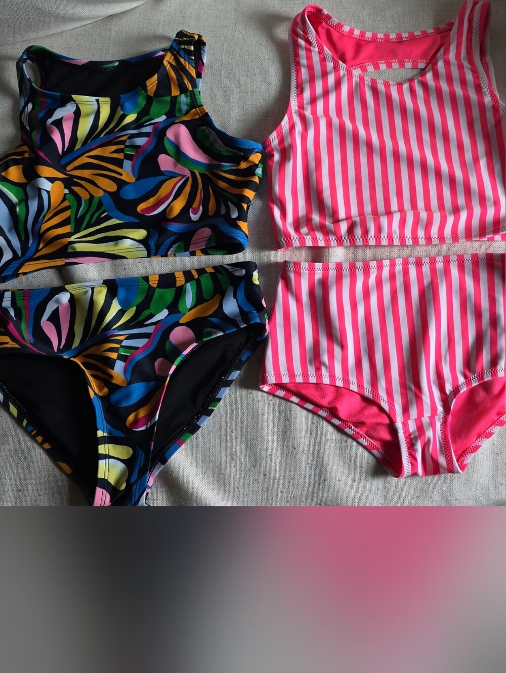 Girls' 2-pack: 2-Piece Swimsuits- Pink Stripe(Gap) + Multicolor Print (Old navy)